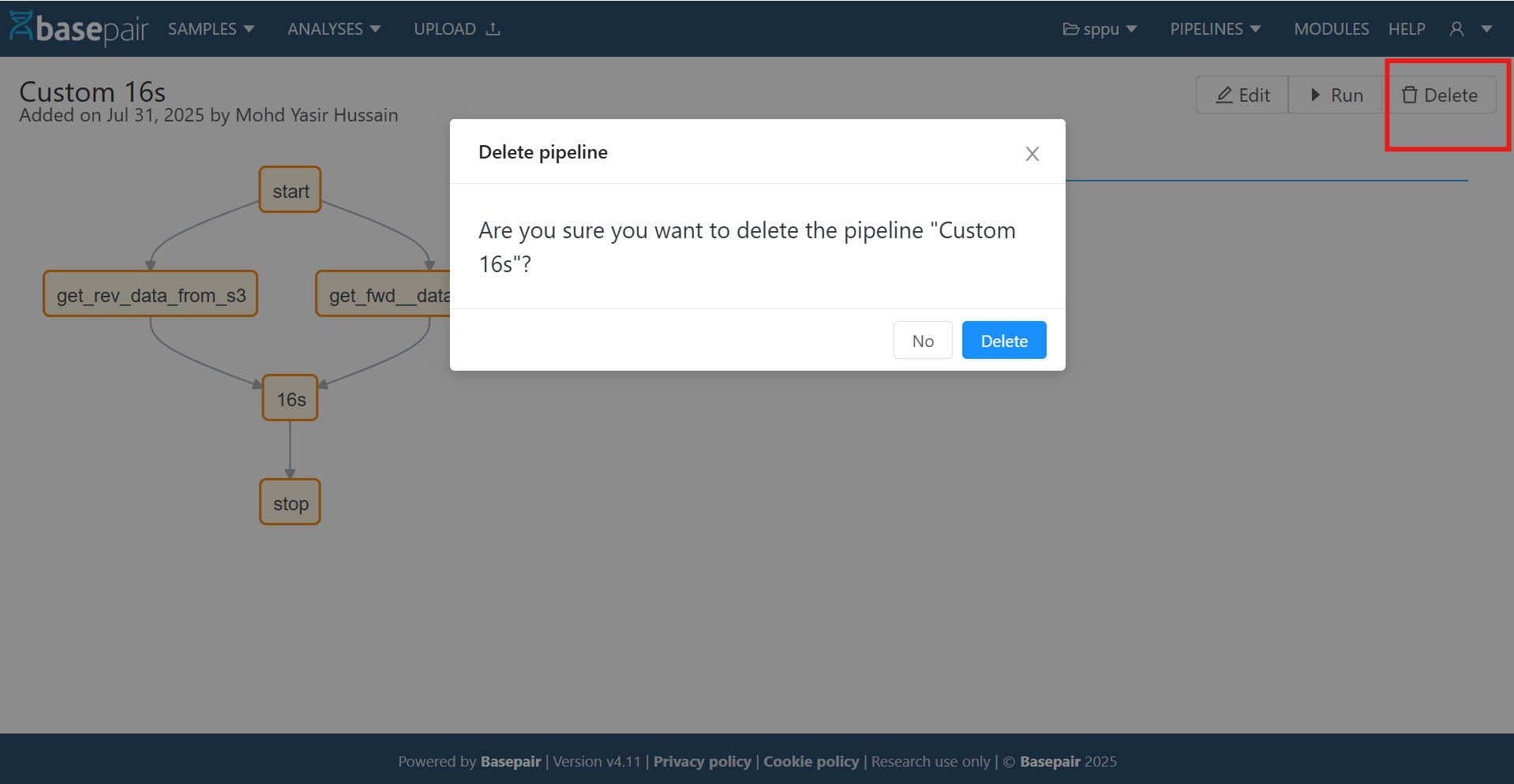 Delete confirmation modal