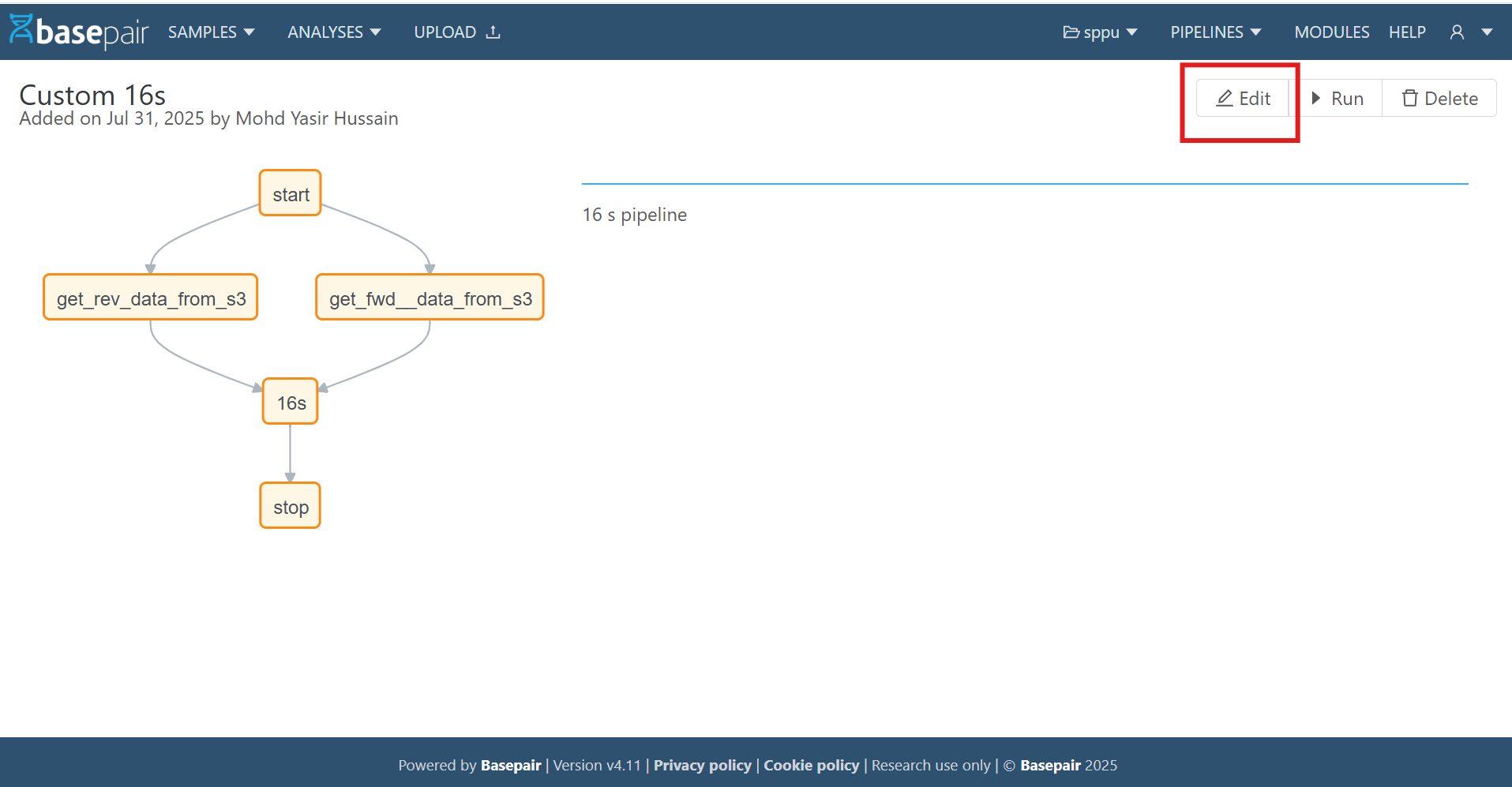 Detail page — Delete control